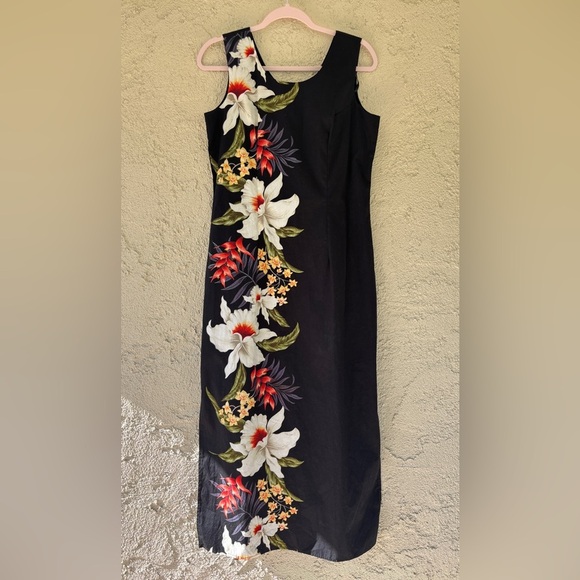 Vintage KY’s Hawaii Floral Iris Black Cotton Sleeveless Maxi Dress Tiki Aloha - Picture 13 of 13
